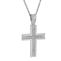 Λευκόχρυσος γυναικείος σταυρός με αλυσίδα 14 Καρατίων