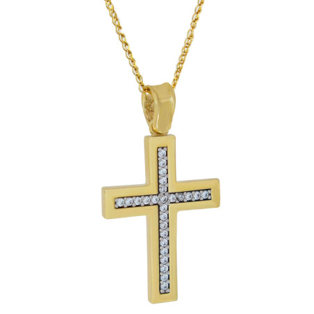 Χρυσός γυναικείος σταυρός με αλυσίδα 14 Καρατίων