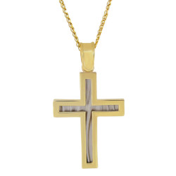 Χρυσός αντρικός σταυρός 14 Καρατίων με αλυσίδα