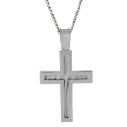 Λευκόχρυσος ανδρικός σταυρός με αλύσιδα 14 Καρατίων