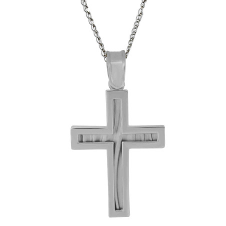 Λευκόχρυσος ανδρικός σταυρός με αλύσιδα 14 Καρατίων