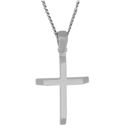 Λευκόχρυσος ανδρικός σταυρός με αλύσιδα 14 Καρατίων