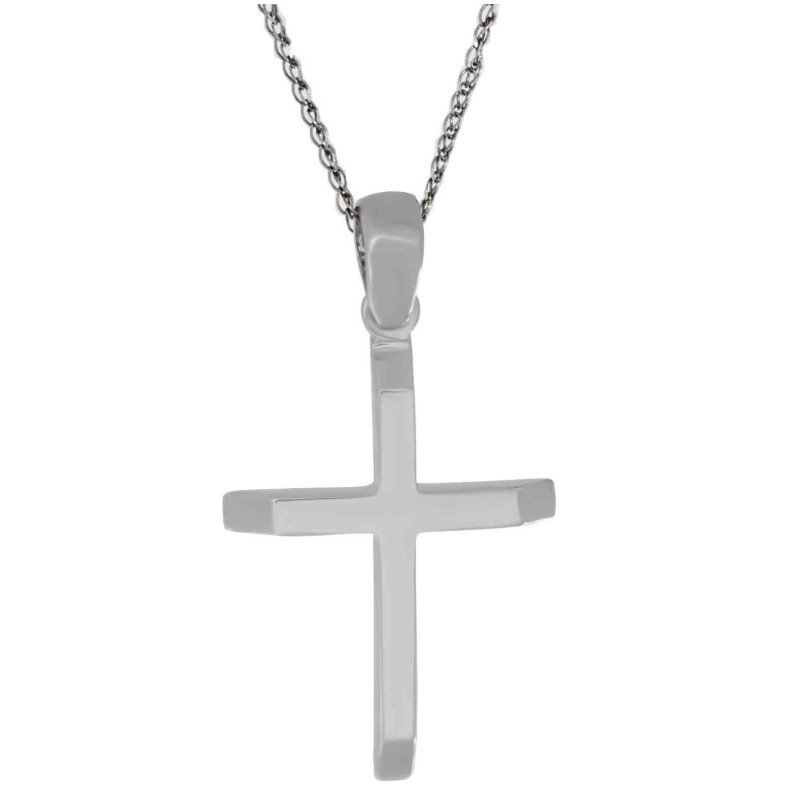 Λευκόχρυσος ανδρικός σταυρός με αλύσιδα 14 Καρατίων