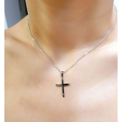 Λευκόχρυσος ανδρικός σταυρός με αλύσιδα 14 Καρατίων
