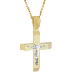 Χρυσός ανδρικός σταυρός με αλυσίδα 14 Καρατίων