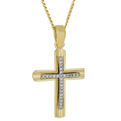 Χρυσός γυναικείος σταυρός με αλυσίδα 14 Καρατίων