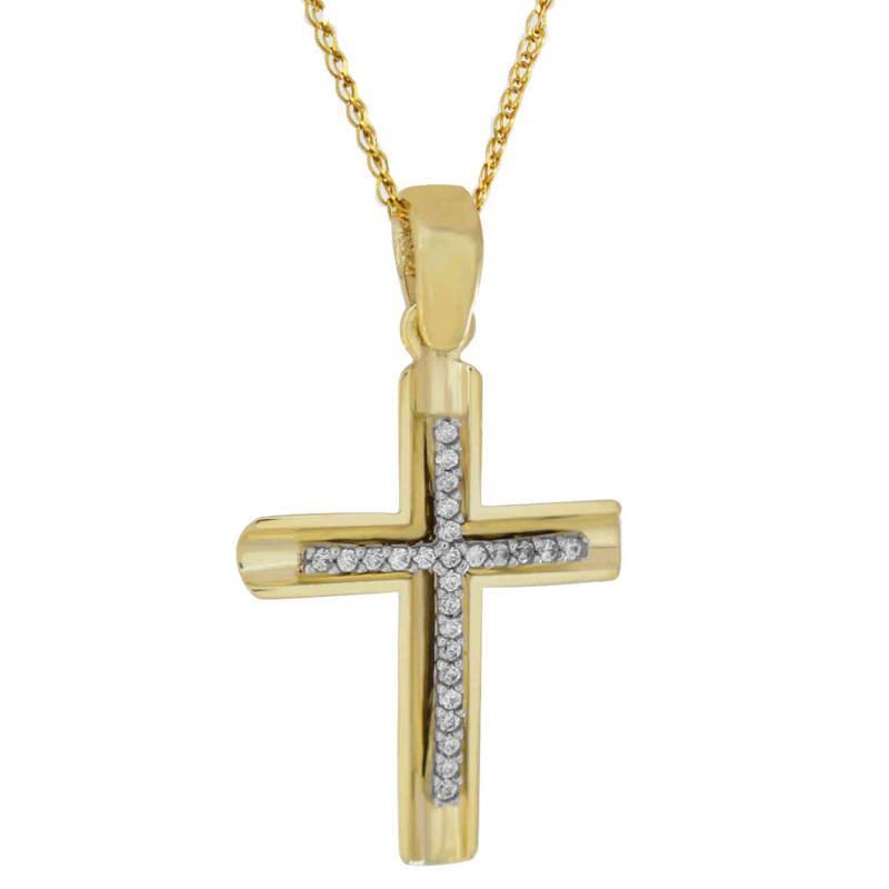 Χρυσός γυναικείος σταυρός με αλυσίδα 14 Καρατίων