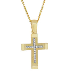 Χρυσός γυναικείος σταυρός με αλυσίδα 14 Καρατίων