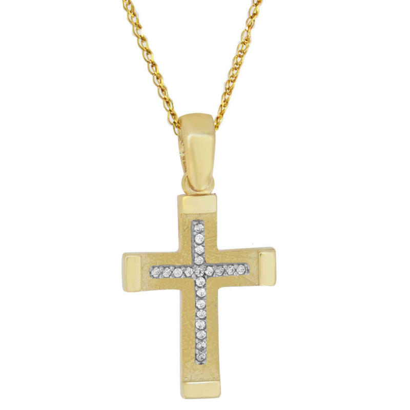 Χρυσός γυναικείος σταυρός με αλυσίδα 14 Καρατίων