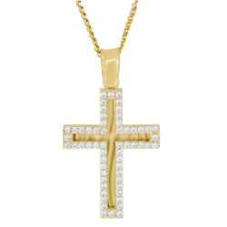Χρυσός γυναικείος σταυρός με αλυσίδα 14 Καρατίων