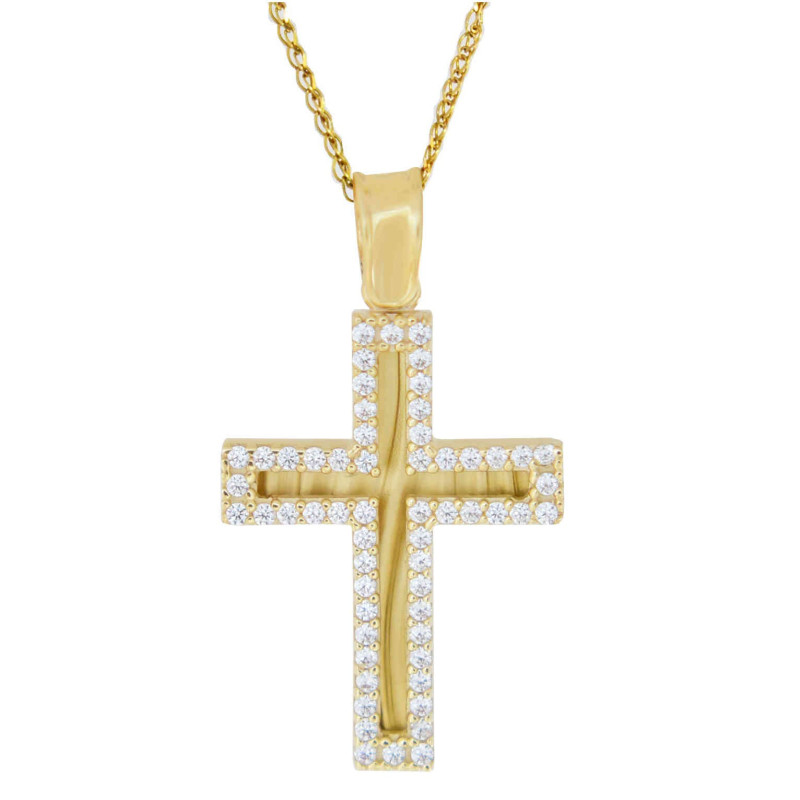Χρυσός γυναικείος σταυρός με αλυσίδα 14 Καρατίων