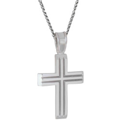 Λευκόχρυσος ανδρικός σταυρός με αλύσιδα 14 Καρατίων