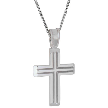 Λευκόχρυσος ανδρικός σταυρός με αλύσιδα 14 Καρατίων