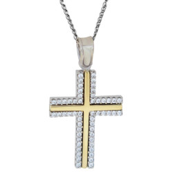 Λευκόχρυσος γυναικείος σταυρός με αλυσίδα 14 Καρατίων