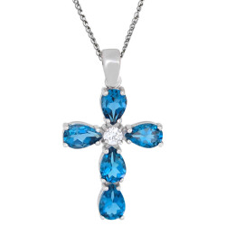 Λευκόχρυσος γυναικείος σταυρός με αλυσίδα 14 Καρατίων με blue london