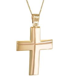 Χρυσός Ανδρικός σταυρός με αλυσίδα 14 Καρατίων