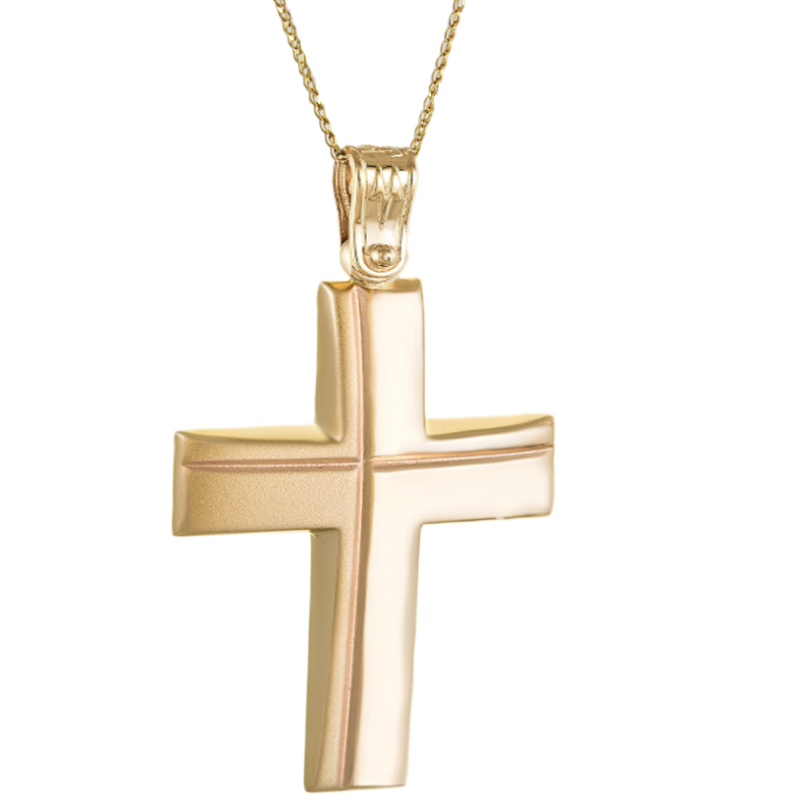 Χρυσός Ανδρικός σταυρός με αλυσίδα 14 Καρατίων