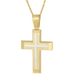 Χρυσός Ανδρικός σταυρός με αλυσίδα 14 Καρατίων