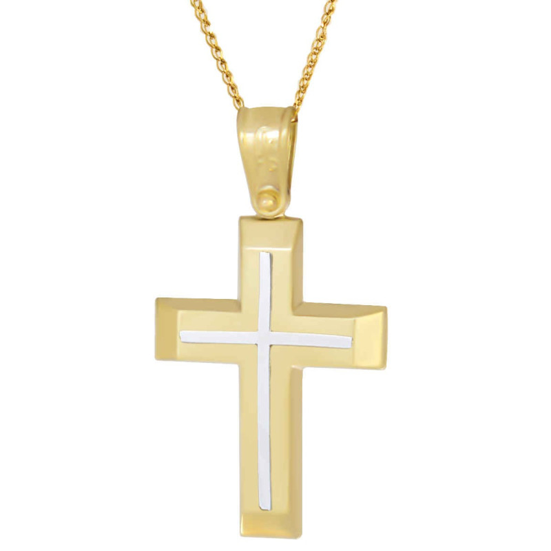 Χρυσός Ανδρικός σταυρός με αλυσίδα 14 Καρατίων