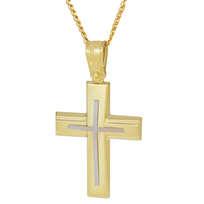 Χρυσός ανδρικός σταυρός με αλυσίδα 14 Καρατίων