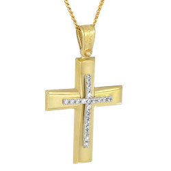Χρυσός γυναικείος σταυρός με αλυσίδα 14 Καρατίων
