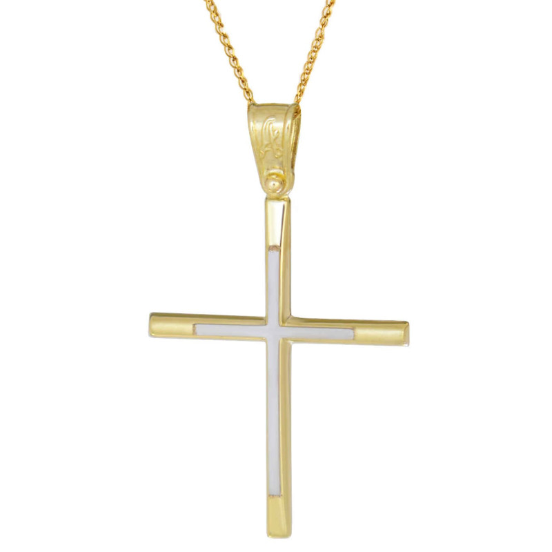 Χρυσός αντρικός σταυρός 14 Καρατίων με αλυσίδα