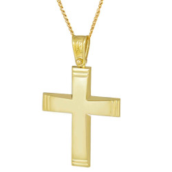 Χρυσός Ανδρικός σταυρός με αλυσίδα 14 Καρατίων