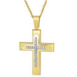 Χρυσός γυναικείος σταυρός με αλυσίδα 14 Καρατίων