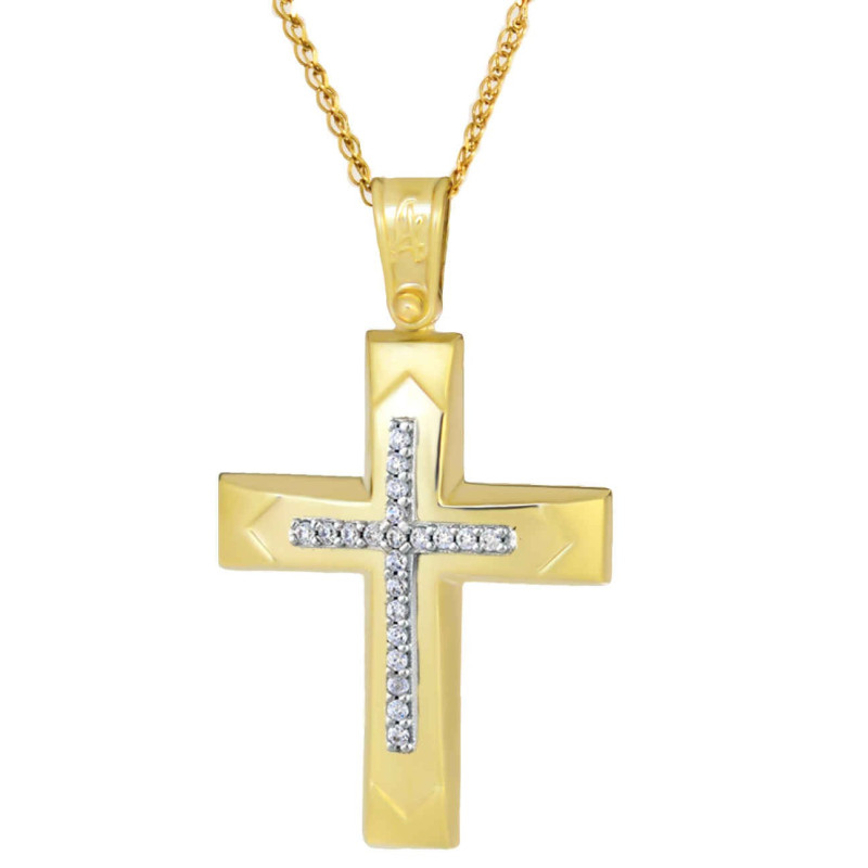 Χρυσός γυναικείος σταυρός με αλυσίδα 14 Καρατίων