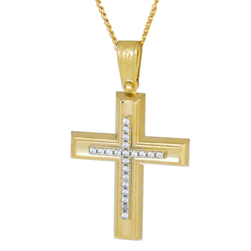 Χρυσός γυναικείος σταυρός με αλυσίδα 14 Καρατίων