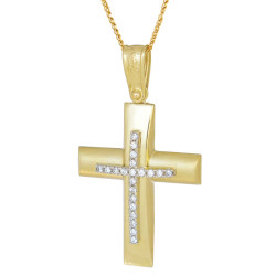 Χρυσός γυναικείος σταυρός με αλυσίδα 14 Καρατίων