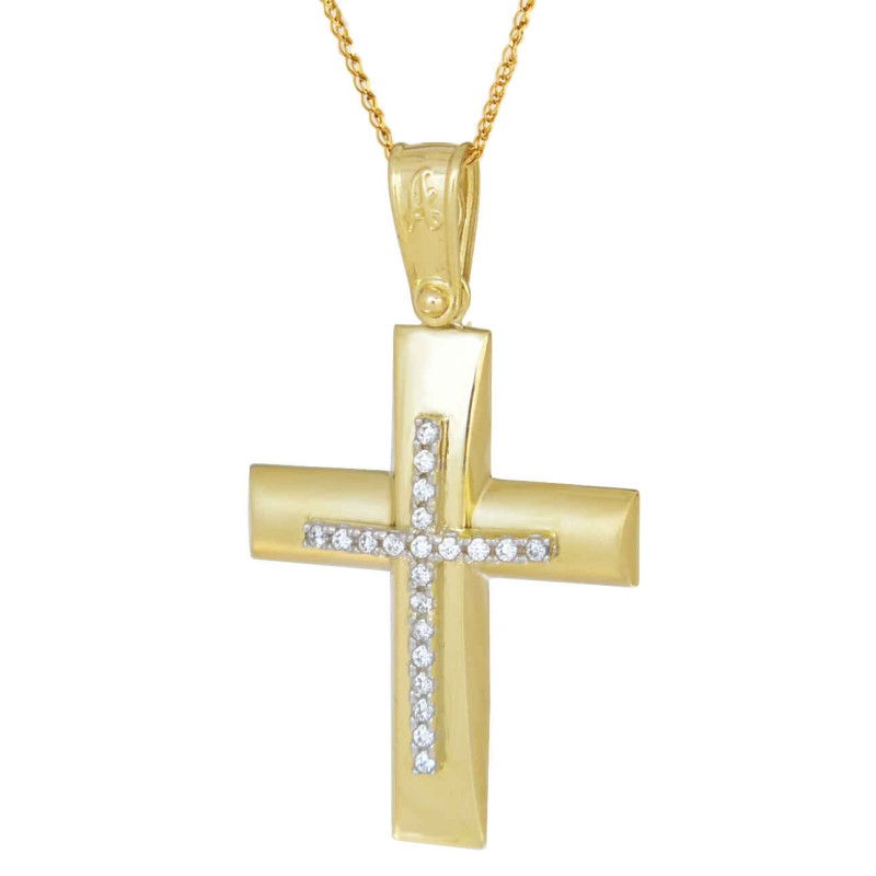 Χρυσός γυναικείος σταυρός με αλυσίδα 14 Καρατίων