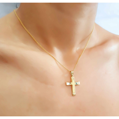 Χρυσός Ανδρικός σταυρός με αλυσίδα 14 Καρατίων