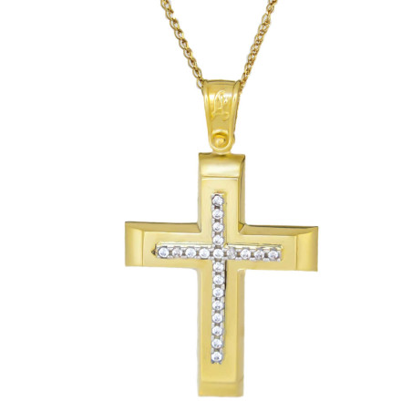Χρυσός γυναικείος σταυρός με αλυσίδα 14 Καρατίων