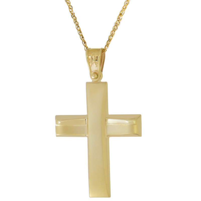 Χρυσός Ανδρικός σταυρός με αλυσίδα 14 Καρατίων