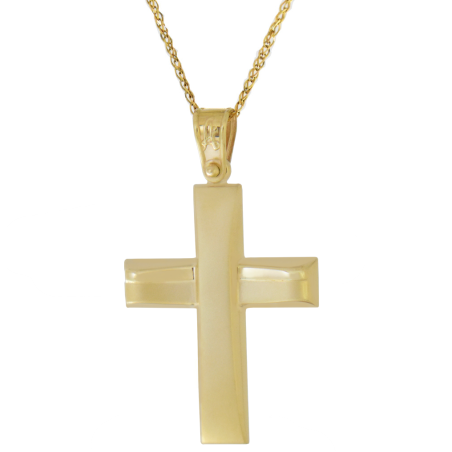 Χρυσός Ανδρικός σταυρός με αλυσίδα 14 Καρατίων