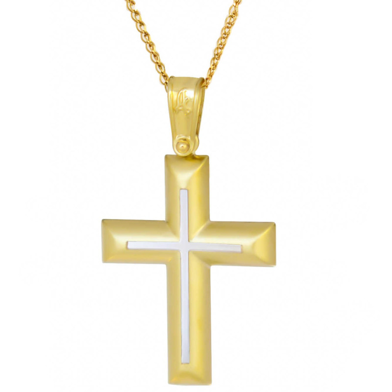 Χρυσός Ανδρικός σταυρός με αλυσίδα 14 Καρατίων