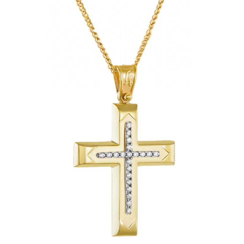 Χρυσός γυναικείος σταυρός με αλυσίδα 14 Καρατίων