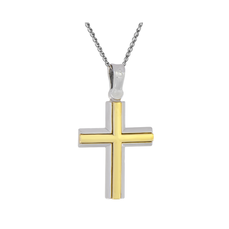 Λευκόχρυσος ανδρικός σταυρός με αλύσιδα 14 Καρατίων