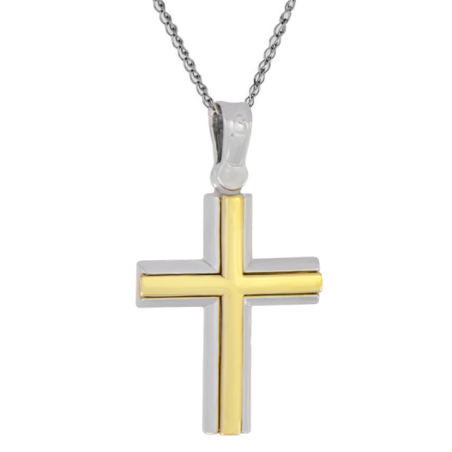 Λευκόχρυσος ανδρικός σταυρός με αλύσιδα 14 Καρατίων