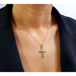 Λευκόχρυσος ανδρικός σταυρός με αλύσιδα 14 Καρατίων