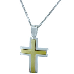 Λευκόχρυσος ανδρικός σταυρός με αλύσιδα 14 Καρατίων