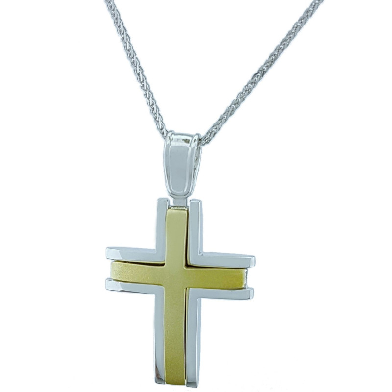 Λευκόχρυσος ανδρικός σταυρός με αλύσιδα 14 Καρατίων