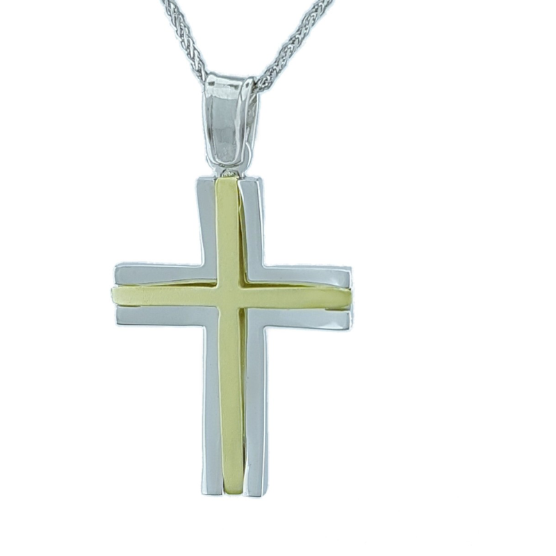 Λευκόχρυσος ανδρικός σταυρός με αλύσιδα 14 Καρατίων