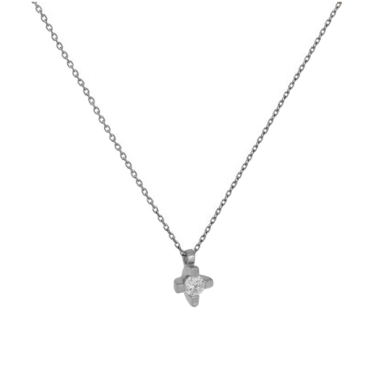 Κολιέ Λευκόχρυσο 9 καρατίων μονόπετρο οβάλ