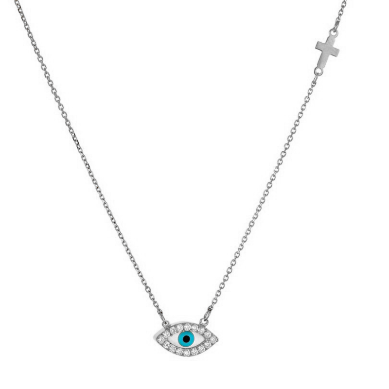 Κολιέ xρυσό 9 καρατίων ματάκι με σταυρουδάκι