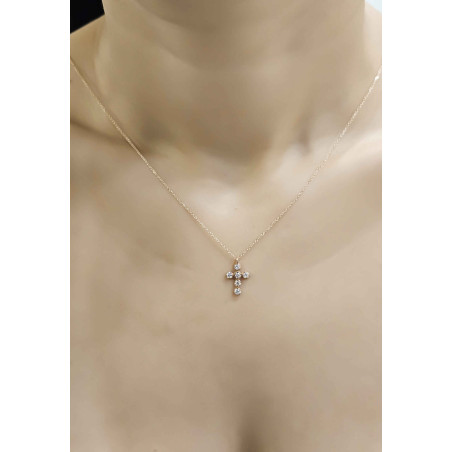 Κολιέ Ροζ χρυσό 14 καρατίων σταυρουδάκι