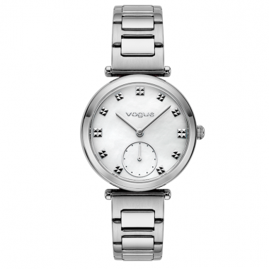 Alice γυναικείο ρολόι, με ασημί ατσάλινο μπρασελέ και ιριδίζον, λευκό φιλντισένιο καντράν, Vogue