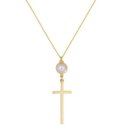Κολιέ χρυσό14 καρατίων σταυρουδάκι με μαργαριτάρι