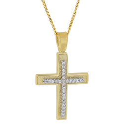 Χρυσός γυναικείος σταυρός με αλυσίδα 14 Καρατίων